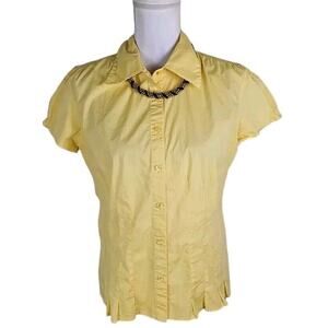 Claude Brown ~Woman Size 10~ Yellow Short Sleeve Summer Top Button-Up Shirt.